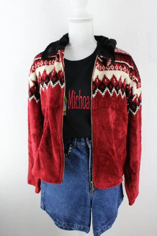 Vintage Red Canada Jacket (L) Zip Front Button Front Snap Front