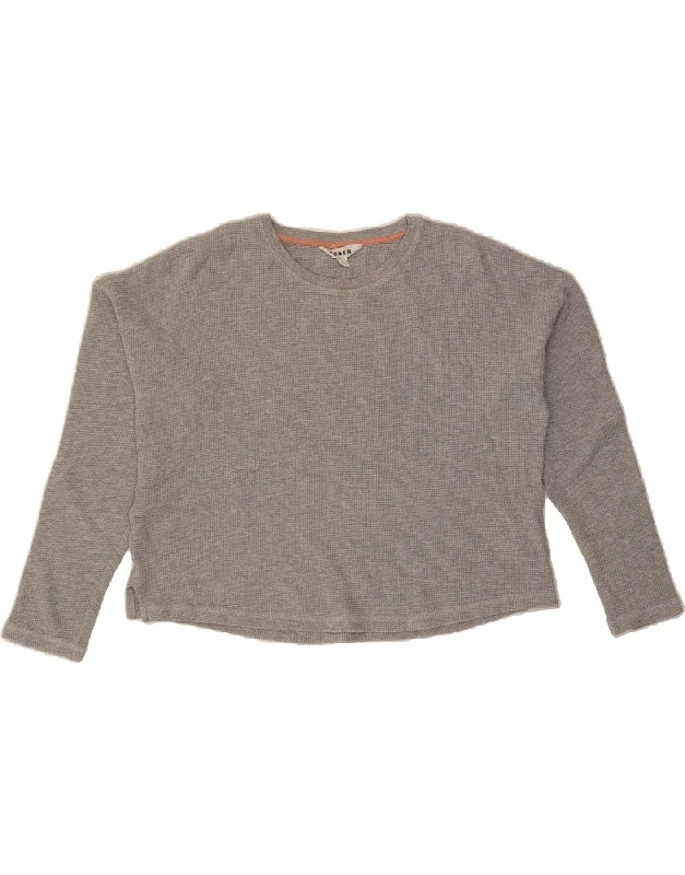 BODEN Womens Oversized Crop Top Long Sleeve UK 14 Medium Grey Cotton Iron Safe Non-Iron Wrinkle Free