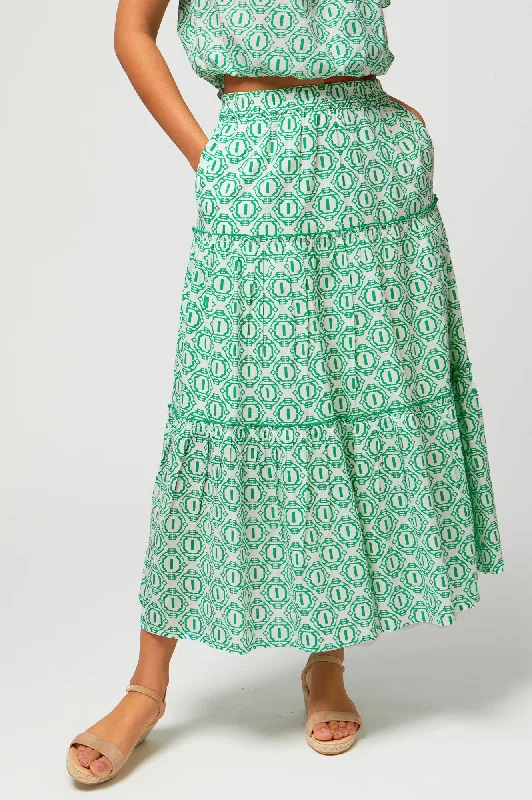 Bea Organic Cotton Skirt | Circle Geo Green wool skirt thick