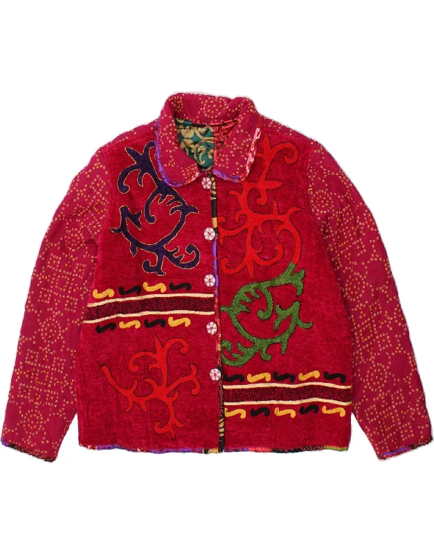 VINTAGE Womens Abstract Pattern Reversible Jacket UK 18 XL Multicoloured Denim Fabric Leather Fabric Suede Fabric
