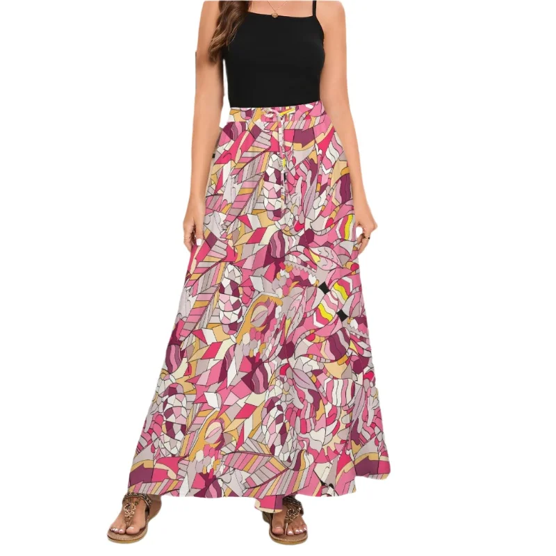 Perl Drawstring Pocket Maxi Skirt flowy skirt hem