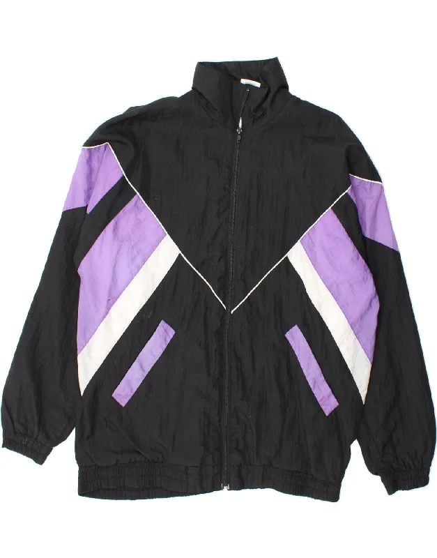VINTAGE Womens Tracksuit Top Jacket UK 20 2XL Black Colourblock Polyamide Knit Fabric Woven Fabric Fleece Fabric VINTAGE Womens Tracksuit Top Jacket UK 20 2XL Black Colourblock Polyamide Knit Fabric Woven Fabric Fleece Fabric