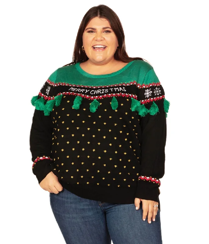 Women's Christmas Tree Tassel Plus Size Ugly Christmas Sweater Thin Thick Dense