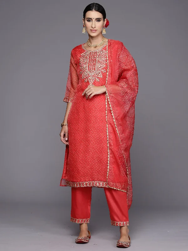 Women's Rust Embroidered Straight Kurta Trousers With Dupatta Set - Indo Era Trousers Plaid Checkered Women's Rust Embroidered Straight Kurta Trousers With Dupatta Set - Indo Era Trousers Plaid Checkered