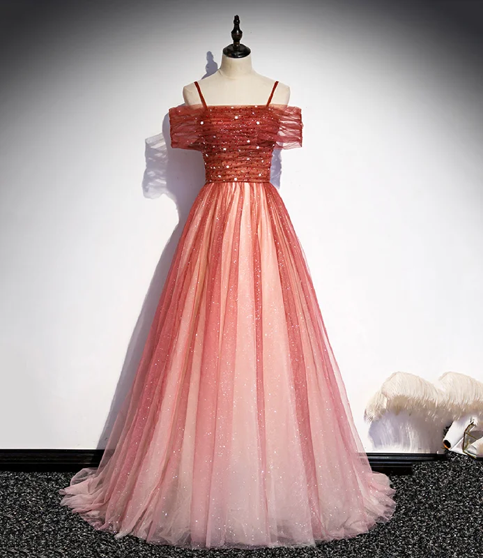 BURGUNDY TULLE LONG A LINE PROM DRESS EVENING DRESS    cg20131