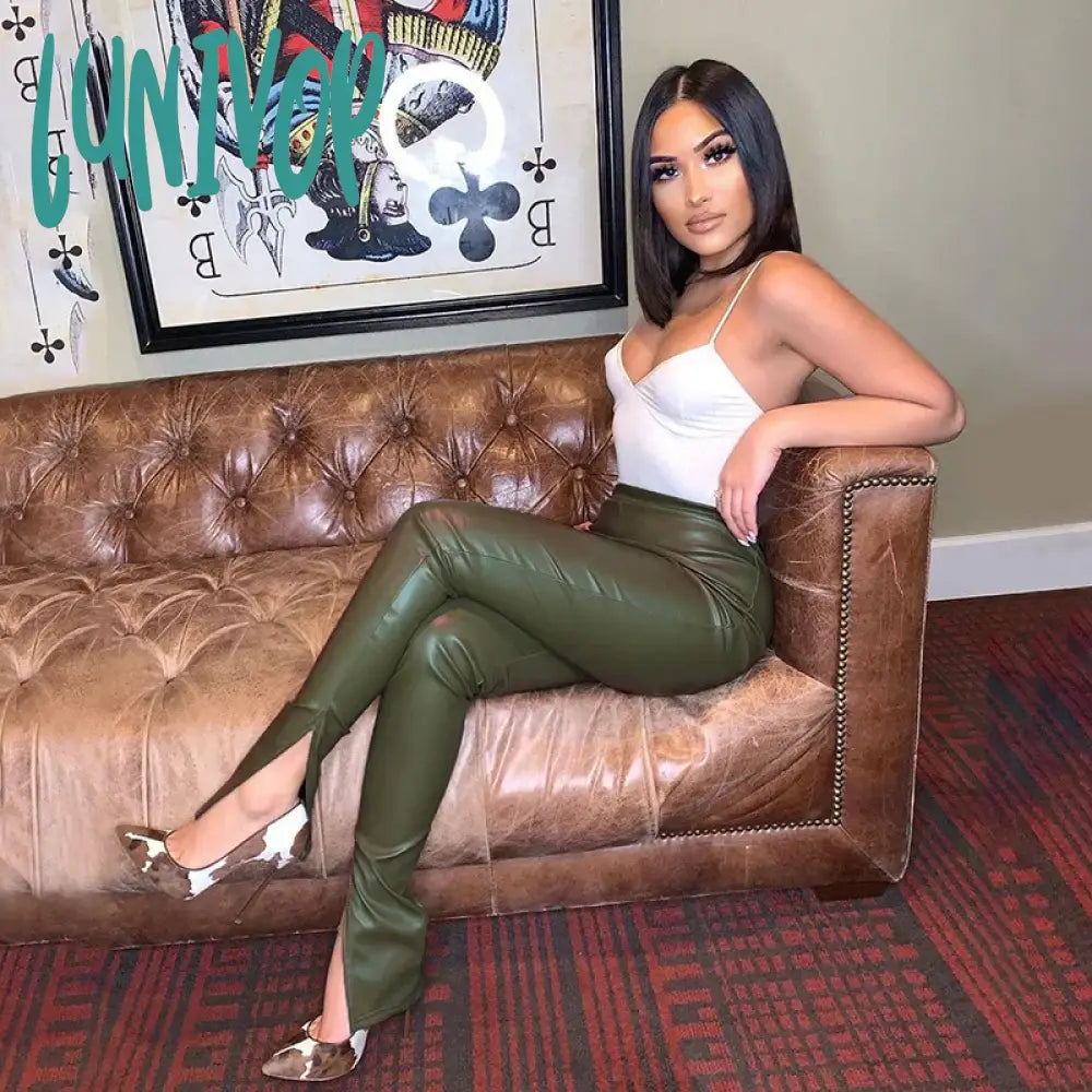 Lunivop 2024 Pu Leather High Waist Stacked Pants Autumn Winter Women Fashion Streetwear Outfits Club Trousers Trousers Handmade Artisanal Lunivop 2024 Pu Leather High Waist Stacked Pants Autumn Winter Women Fashion Streetwear Outfits Club Trousers Trousers Handmade Artisanal
