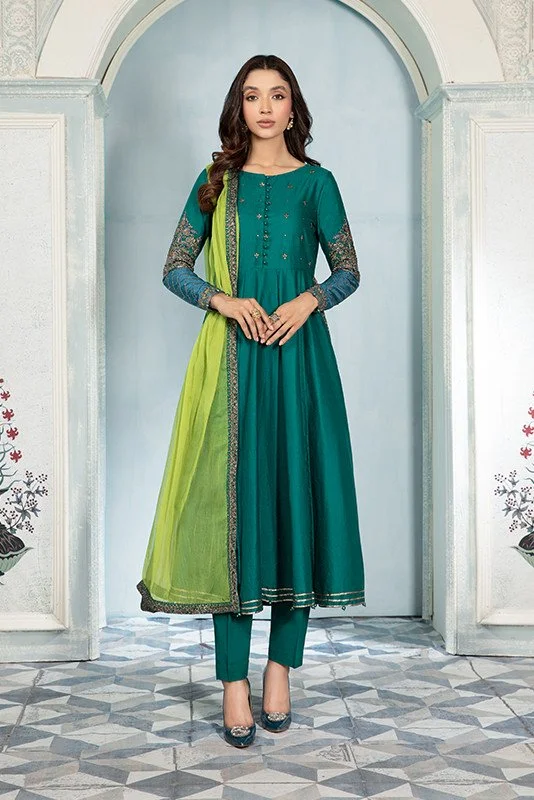 Green Dress Pakistani in Classic Frock Trouser Style Trousers chic fashionable