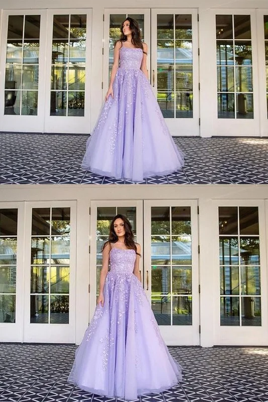 Lilac Lace Tulle Prom Dress, Classy Prom Dress    cg19939