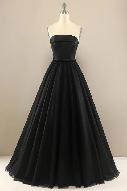 Elegant A Line Strapless Black Prom Dress    cg19832