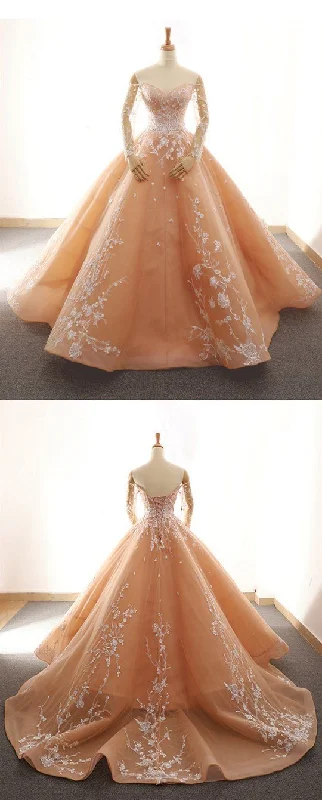 Long Sleeve Sweetheart Prom Dresses Lace Appliques Sweet 16 Dresses    cg20039