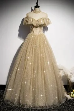 Gold A line sequins long ball gown dress formal dress Prom Dress    cg20148