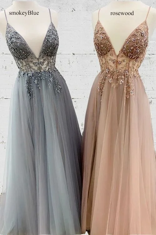 spaghetti strap smokey blue prom dresses long beaded elegant v neck tulle sexy prom gown cg19883 spaghetti strap smokey blue prom dresses long beaded elegant v neck tulle sexy prom gown cg19883