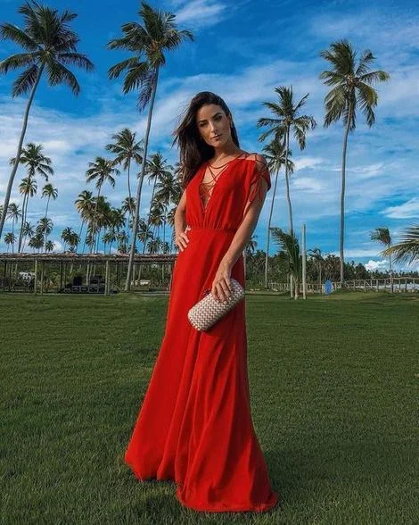 Unique red chiffon prom dress    cg19790