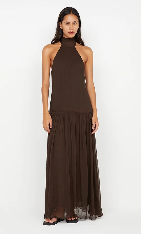INKA HIGH NECK DRESS - CHOCOLATE