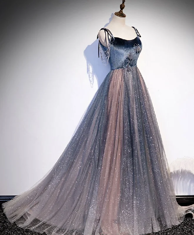 Pink And Grey Shiny Long Straps Lace-Up Long Formal Dress, Charming Evening Dress prom dress    cg19774