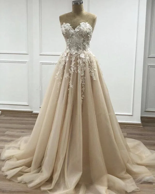 Boho Sweetheart Lace Wedding Gowns A-Line with Appliques prom dress   cg19978
