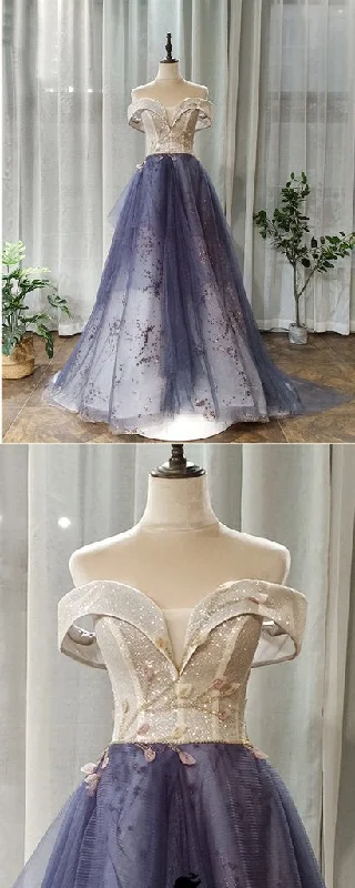 Purple Lace Sweetheart Long Formal Dress, Off Shoulder Evening Dress Prom Dress    cg19917