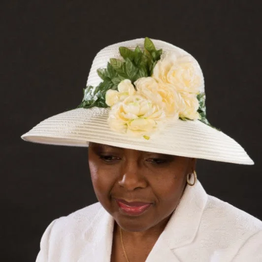 SE9970-Satin Ribbon Cream Dress Hat for Women