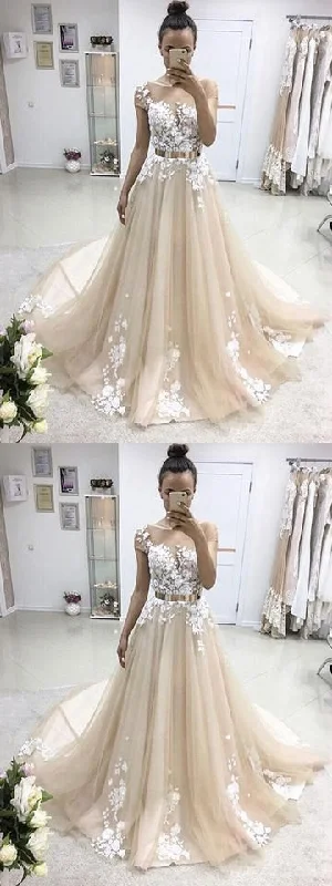 A-line prom dresses,Champagne Bateau Applique Floor Length Tulle Evening Dress Prom Dresses cg20116 A-line prom dresses,Champagne Bateau Applique Floor Length Tulle Evening Dress Prom Dresses cg20116