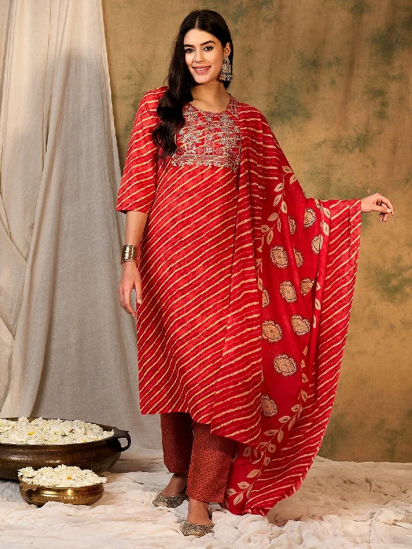 Women's Red Printed Straight Kurta Trousers With Dupatta Set - Indo Era Trousers cozy comfortable Women's Red Printed Straight Kurta Trousers With Dupatta Set - Indo Era Trousers cozy comfortable