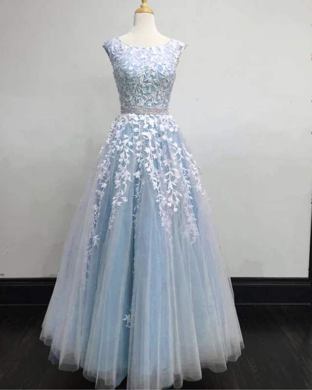 Modest Prom Dresses Tulle Cap Sleeves Lace Embroidery    cg19801