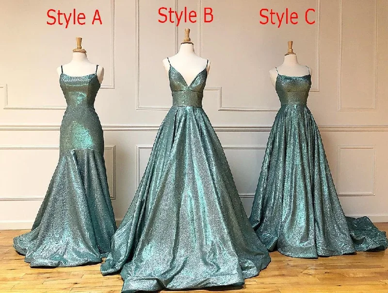 A-line Spaghetti Straps Long Prom Dresses Sparkly Evening Gowns    cg20077