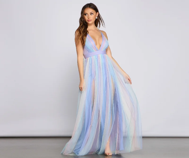 Nylah Pleated Stylish Rainbow A-Line Dress