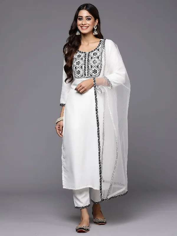 Women's White Embroidered Straight Kurta Trousers With Dupatta Set - Indo Era Trousers Review Highly Women's White Embroidered Straight Kurta Trousers With Dupatta Set - Indo Era Trousers Review Highly
