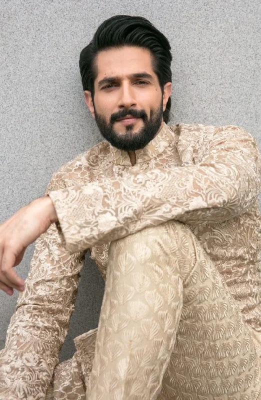 Hand Embroidered Kurta paired with Raw Silk Trousers Trousers Designer Luxury