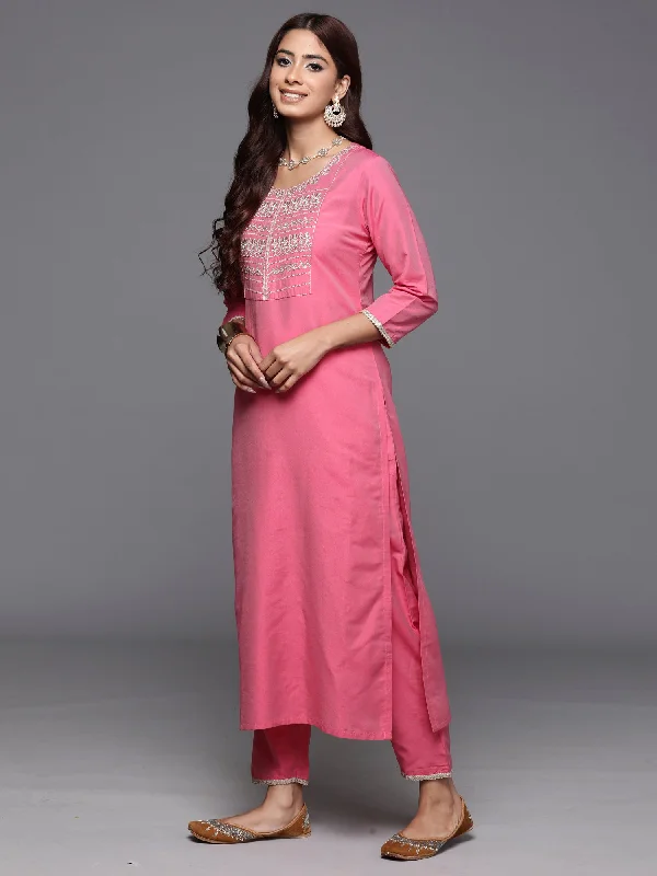 Women's Pink Embroidered Straight Kurta Trousers With Dupatta Set - Indo Era Trousers stylish elegant Women's Pink Embroidered Straight Kurta Trousers With Dupatta Set - Indo Era Trousers stylish elegant