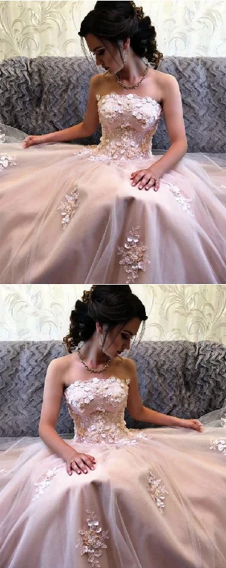 Beautiful Prom Dress,Blush Pink Prom Dress,Strapless Formal Dress,Tulle Evening Long Dress   cg19965