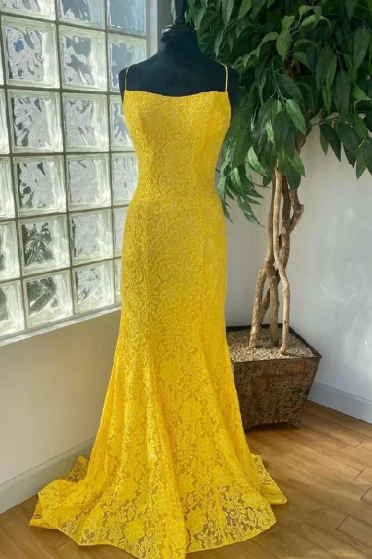 mermaid yellow lace long prom dress| 2021 prom dress formal dress    cg20045