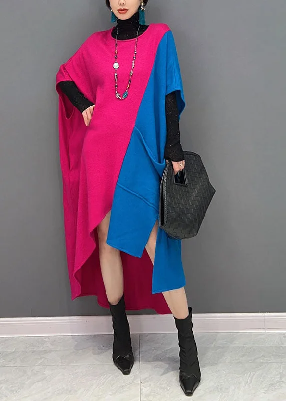 Original Design Colorblock O-Neck Asymmetrical Patchwork Cotton Long Dresses Spring