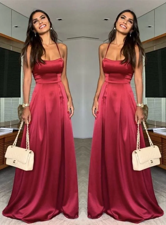 Elegant long burgundy soft satin prom dresses    cg19936