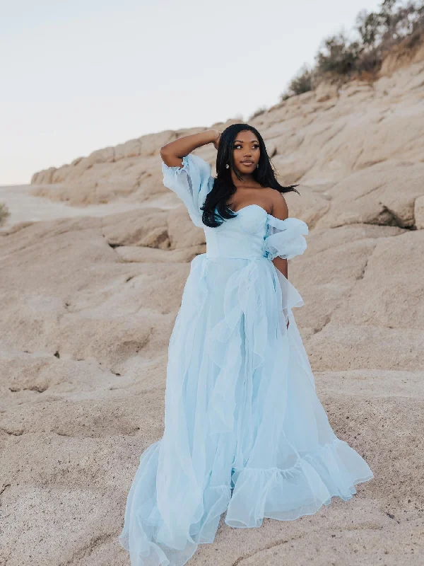 A-line Off-the-shoulder Puff Sleeve Photography Costumes Light Sky Blue Long Prom Dress Formal Dress JKSS503 A-line Off-the-shoulder Puff Sleeve Photography Costumes Light Sky Blue Long Prom Dress Formal Dress JKSS503