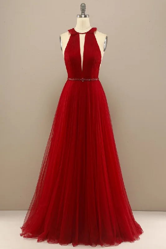 Red Pleated Long Chiffon Prom Dress    cg20033