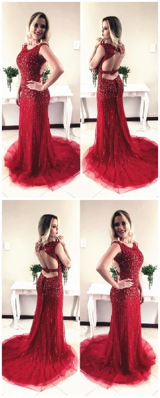 Charming Red Prom Dress, Sexy Crystal Beading Mermaid Prom Dress, Long Evening Dress, Formal Dress    cg19949