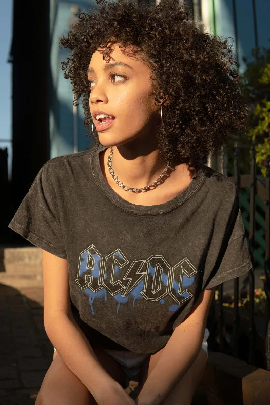 AC/DC Graffiti Logo Vintage-Wash Graphic Tee Hooded Caped Shawl Collar