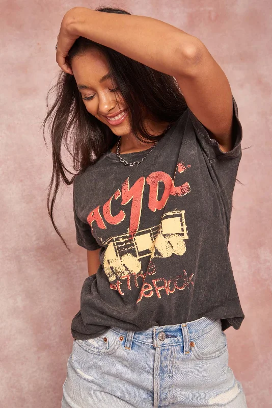 AC/DC Let There Be Rock Vintage-Wash Graphic Tee Oversized T-Shirt Spandex breathable AC/DC Let There Be Rock Vintage-Wash Graphic Tee Oversized T-Shirt Spandex breathable