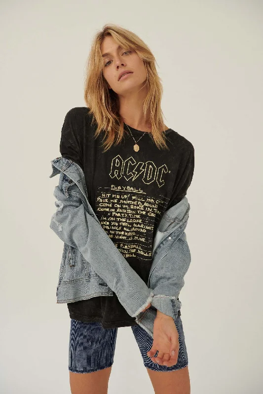 AC/DC Play Ball Lyrics Distressed Graphic Tee Cotton Fabric Linen Fabric Terry Fabric AC/DC Play Ball Lyrics Distressed Graphic Tee Cotton Fabric Linen Fabric Terry Fabric