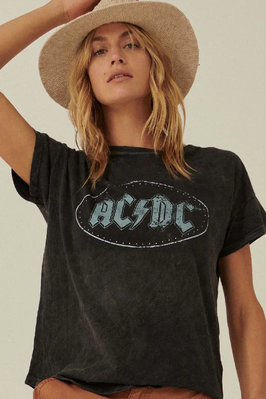 AC/DC Studded Logo Vintage-Wash Graphic Tee Knit Fabric Woven Fabric Fleece Fabric