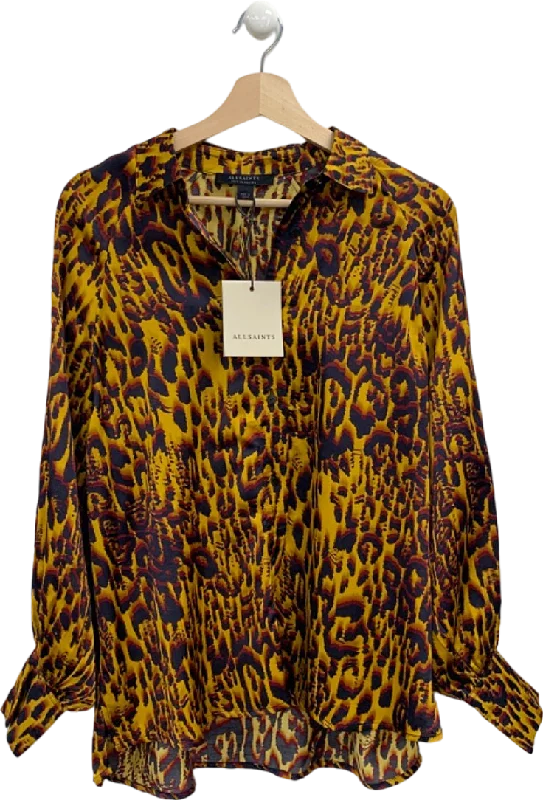 AllSaints Yellow Oana Shirt UK 6 Zippered Front Buttoned Front Snap Front