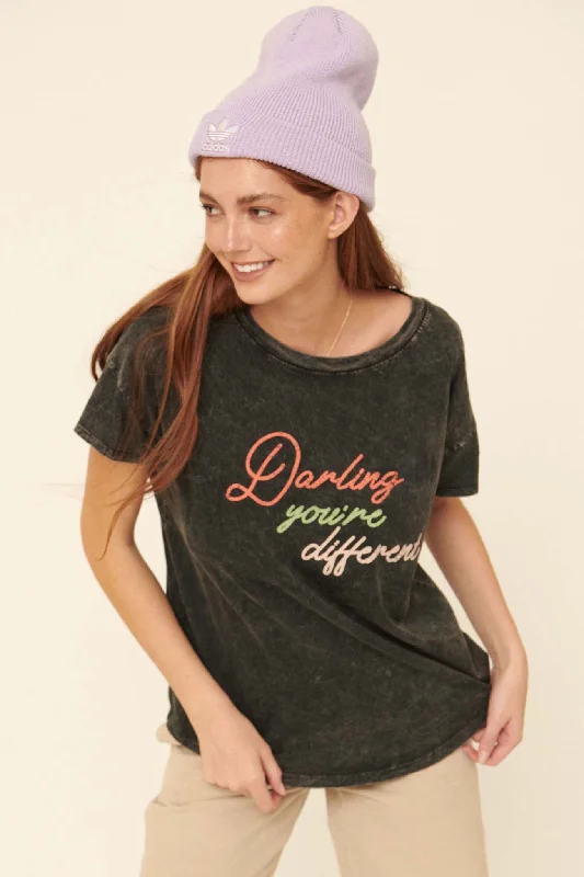 Darling You're Different Vintage Graphic Tee Real Fur Shearling Chenille