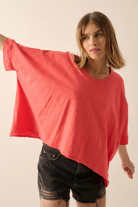 Easy Fit Vintage-Wash Cotton Oversized Boxy Tee Graphic T-Shirt Round Neck Polyester Easy Fit Vintage-Wash Cotton Oversized Boxy Tee Graphic T-Shirt Round Neck Polyester