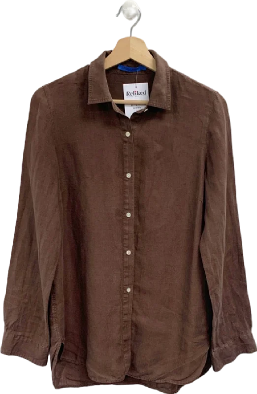 J McLaughlin Brown Linen Shirt UK XS Zippered Buttoned Snapped