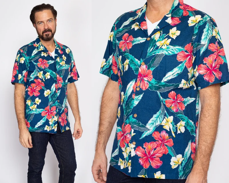 Large 80s Paradise Found Hawaiian Floral Aloha Shirt Elasticated Padded Insulated