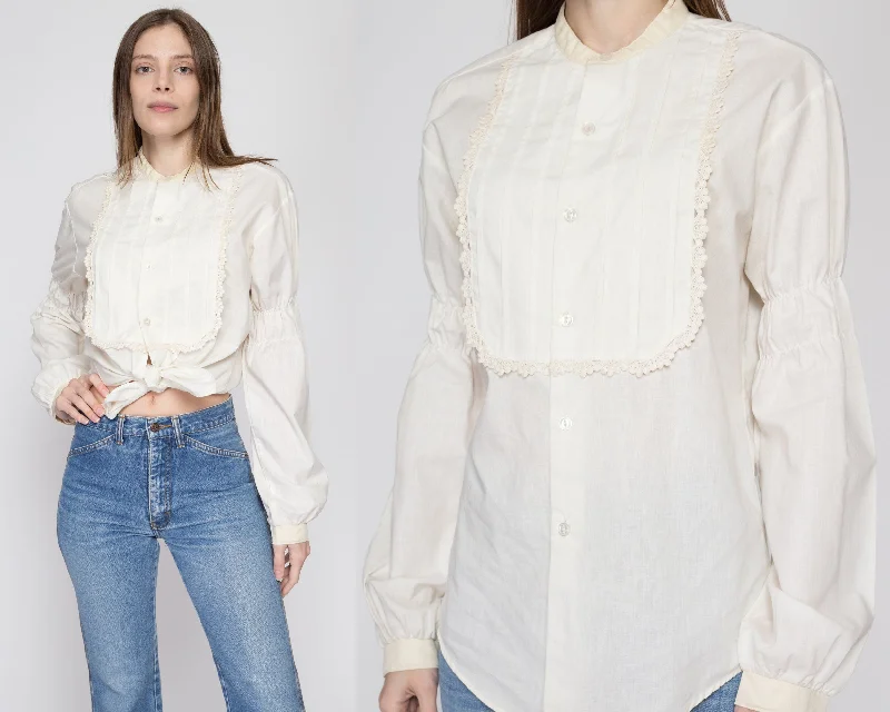 Med-Lrg 70s Does Victorian White Bishop Sleeve Shirt Unisex Embroidered Appliqued Beaded Med-Lrg 70s Does Victorian White Bishop Sleeve Shirt Unisex Embroidered Appliqued Beaded