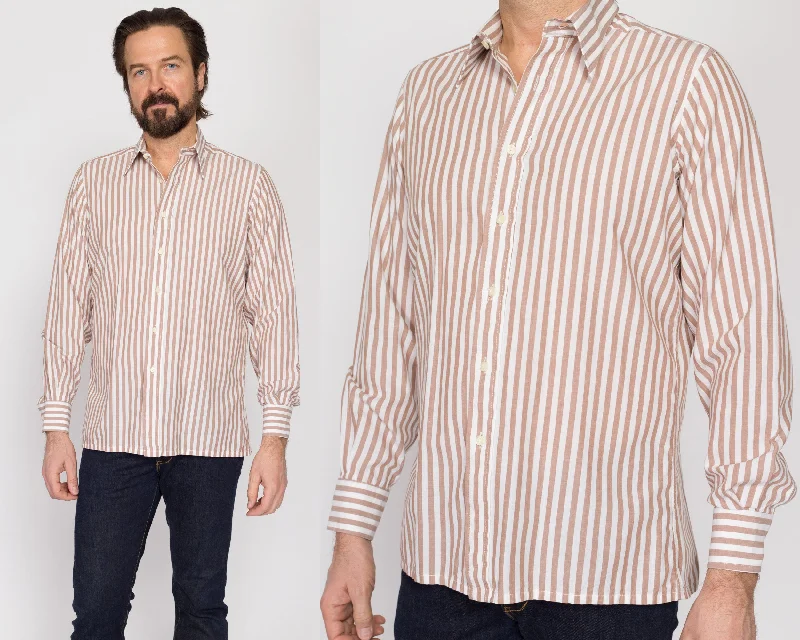 Med-Lrg 70s Yves Saint Laurent Brown & White Striped Shirt Satin Blend Silk Blend Wool Blend Med-Lrg 70s Yves Saint Laurent Brown & White Striped Shirt Satin Blend Silk Blend Wool Blend