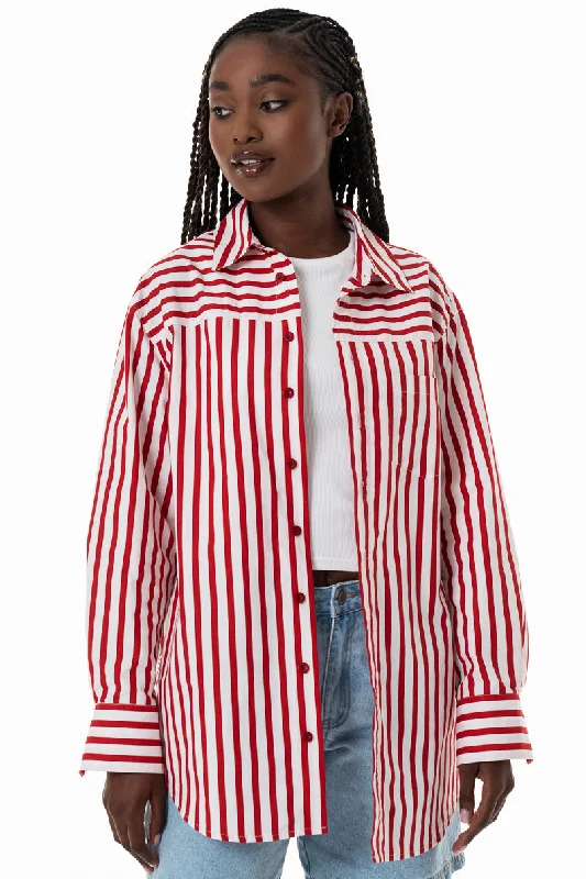 Poplin Stripe Shirt _ 153777 _ Red Solid Color Striped Floral