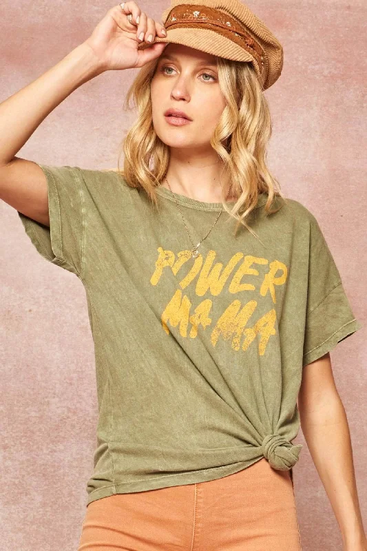 Power Mama Stone-Washed Vintage Graphic Tee Fashionable Trendy Casual